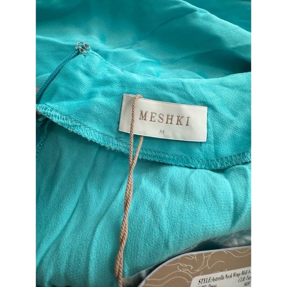 NWT Meshki Dress Womens Size M Turquoise Blue One-Shoulder Halter Midi Satin - Picture 10 of 13